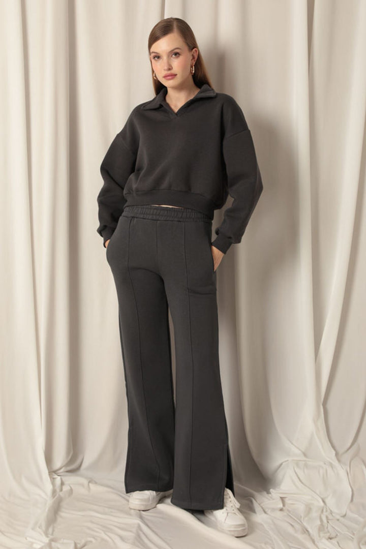 KKT Three-thread Fabric Wide Leg Women's Smoke Tracksuit - North Port