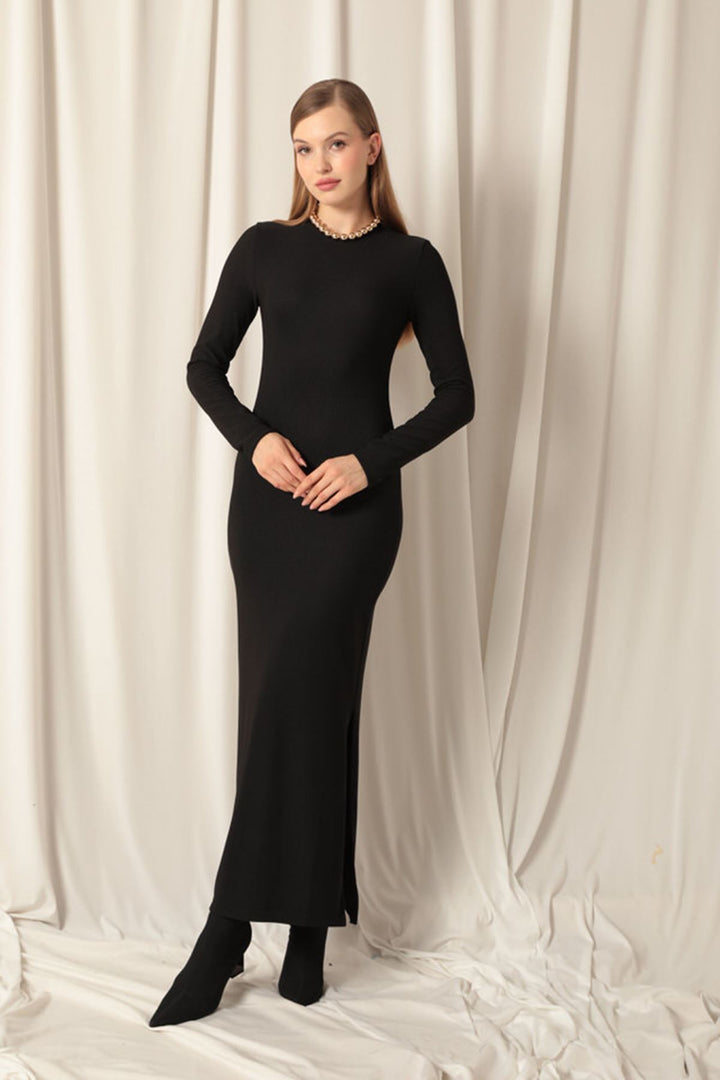 KKT Ottoman Fabric Zero Collar Black Dress - Princeton