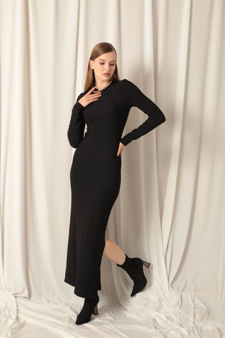 KKT Ottoman Fabric Zero Collar Black Dress - Princeton