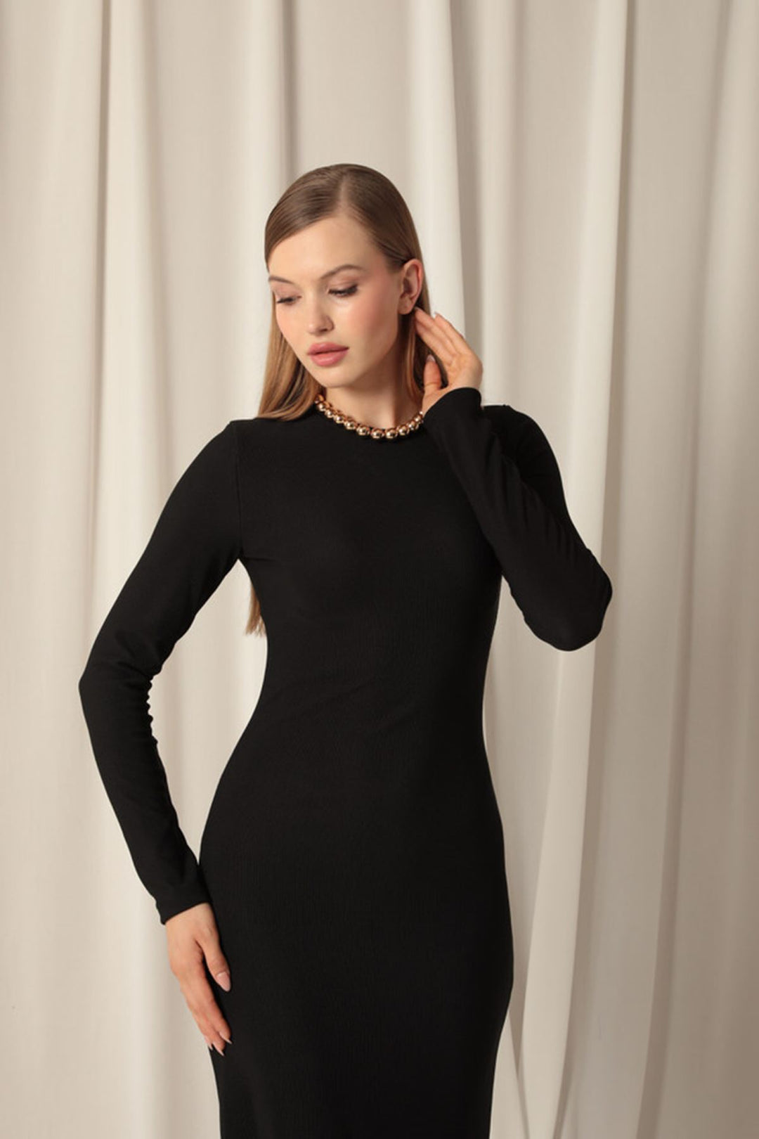 KKT Ottoman Fabric Zero Collar Black Dress - Princeton