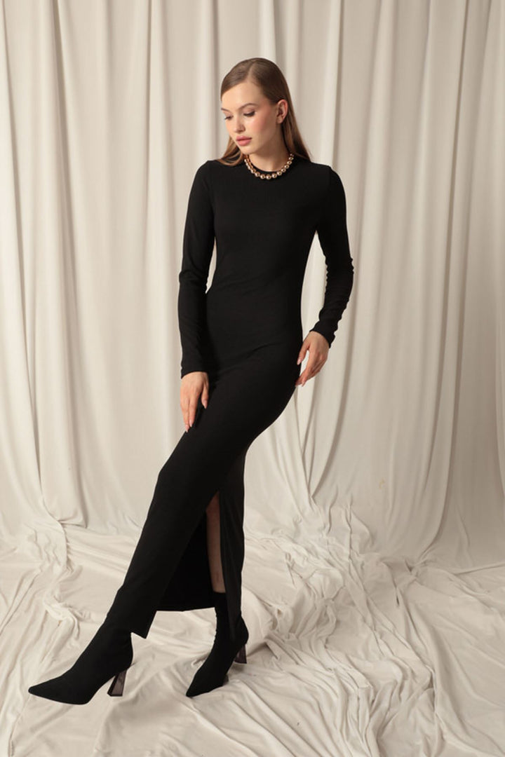 KKT Ottoman Fabric Zero Collar Black Dress - Princeton
