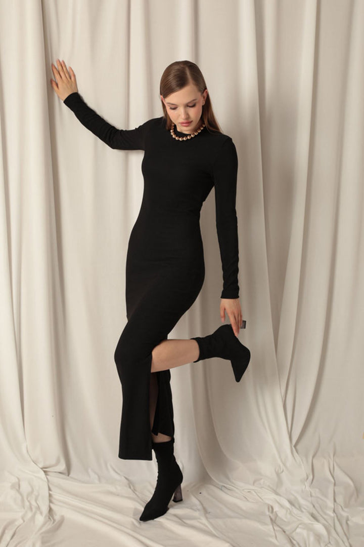 KKT Ottoman Fabric Zero Collar Black Dress - Princeton