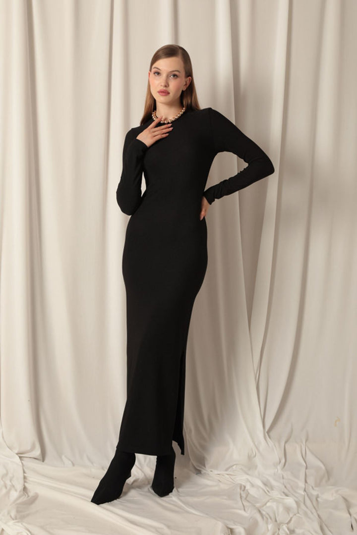 KKT Ottoman Fabric Zero Collar Black Dress - Princeton