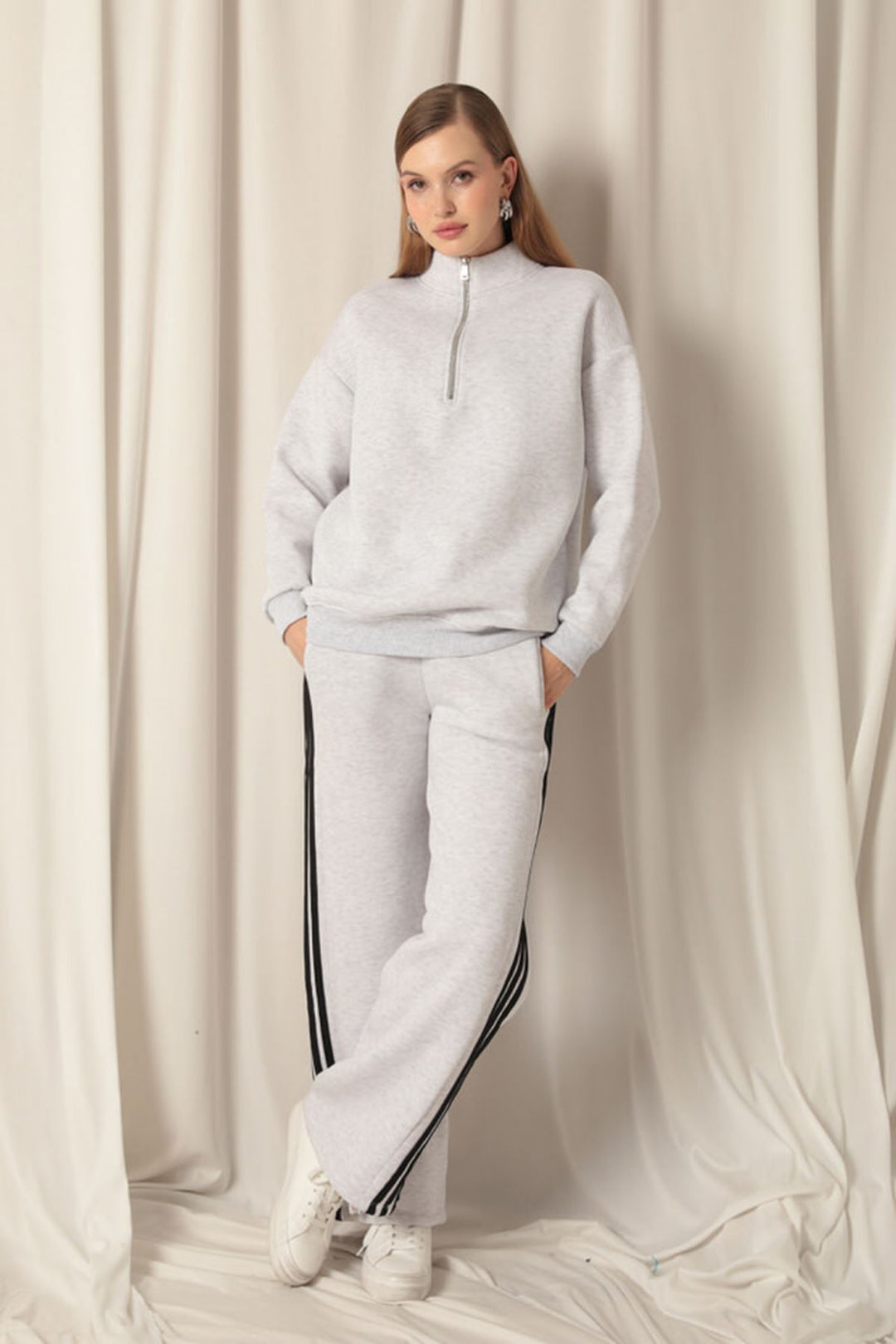KKT Half Zipper Women's Light Gray Sweat - Roy