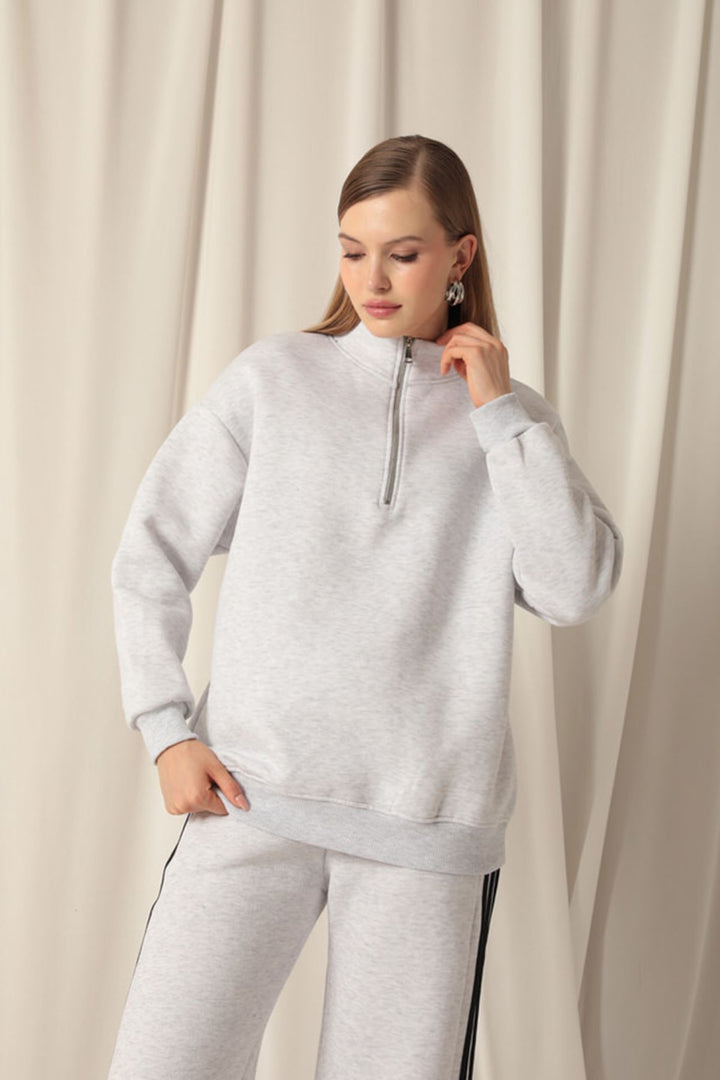 KKT Half Zipper Women's Light Gray Sweat - Roy