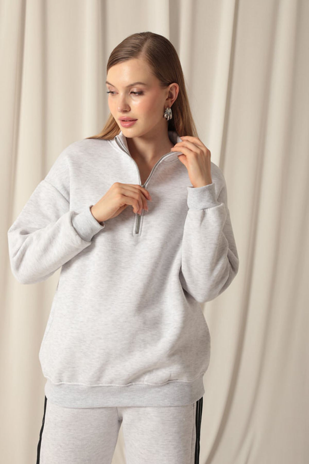KKT Half Zipper Women's Light Gray Sweat - Roy