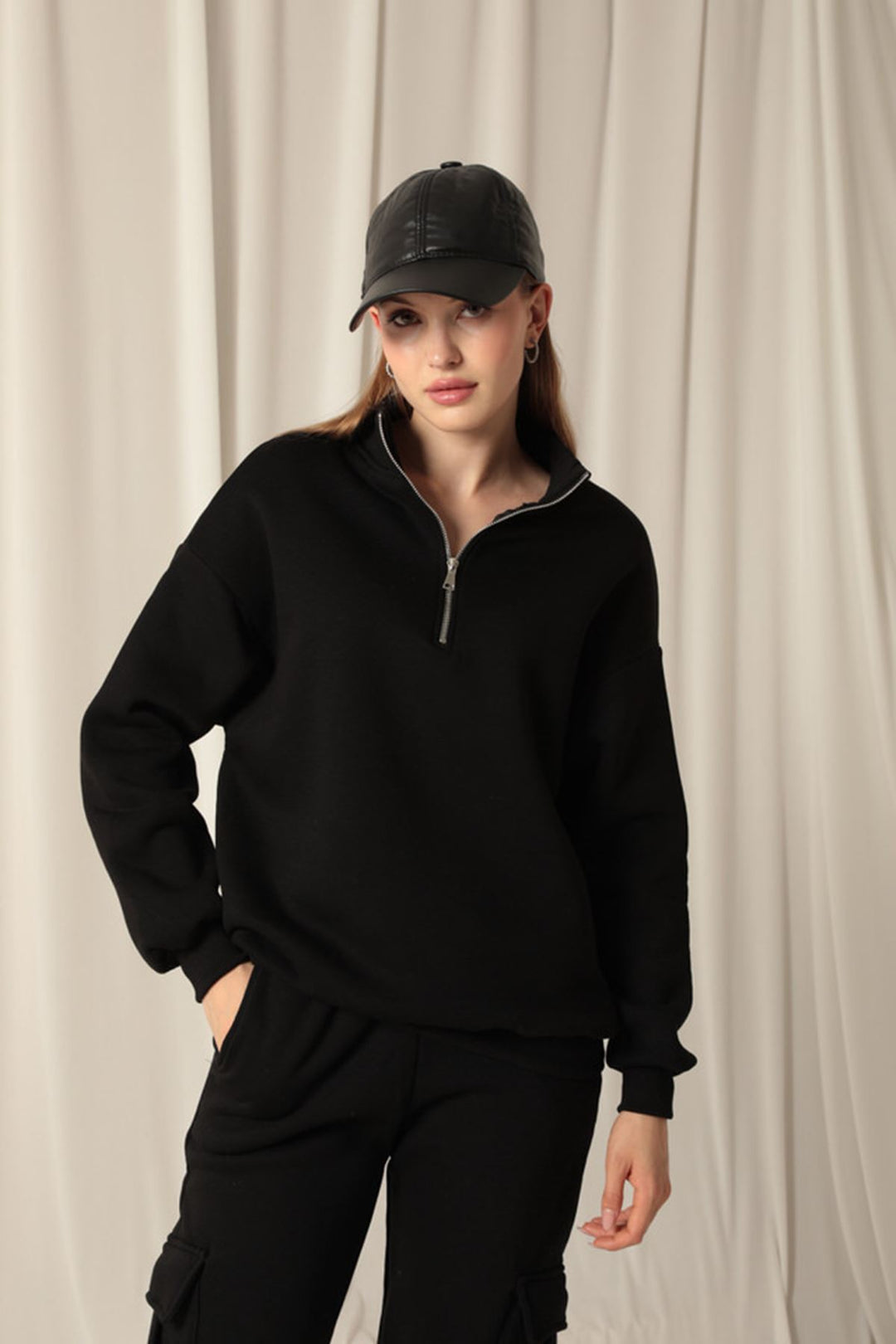 KKT Half Zipper Women's Black Sweater - Pearland