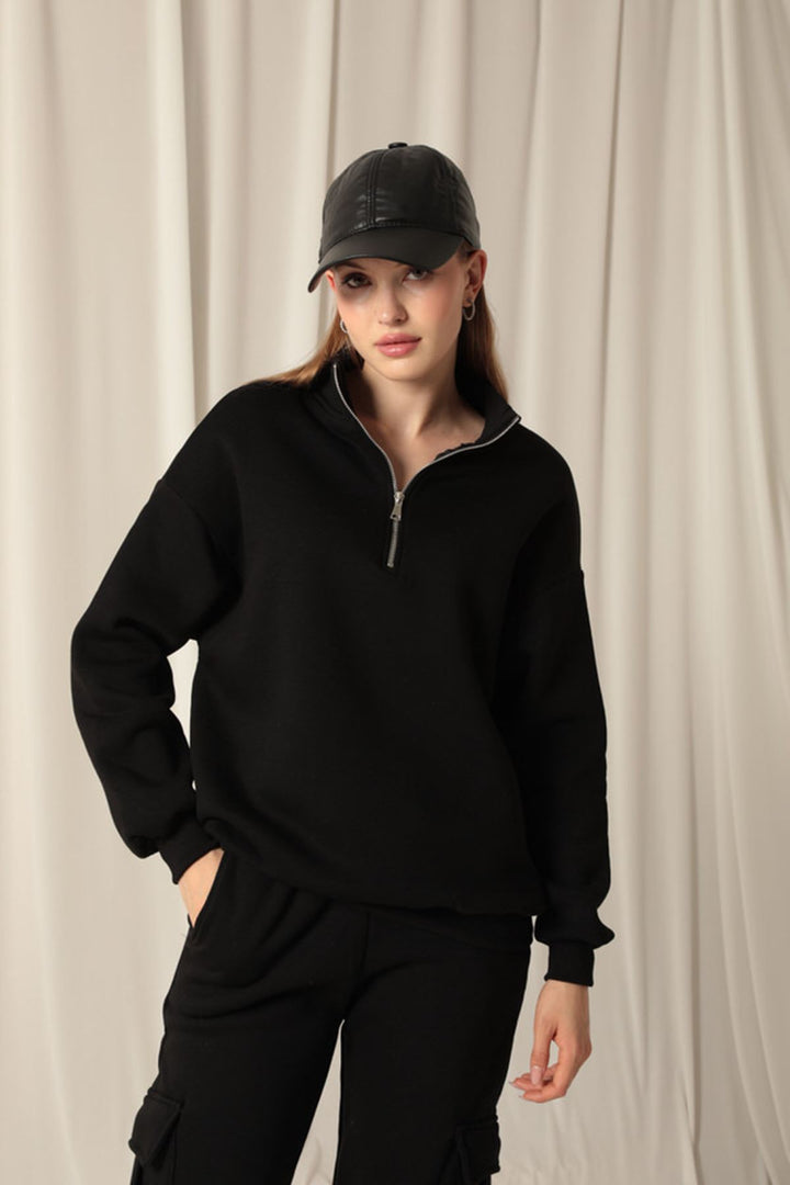 KKT Half Zipper Women's Black Sweater - Pearland