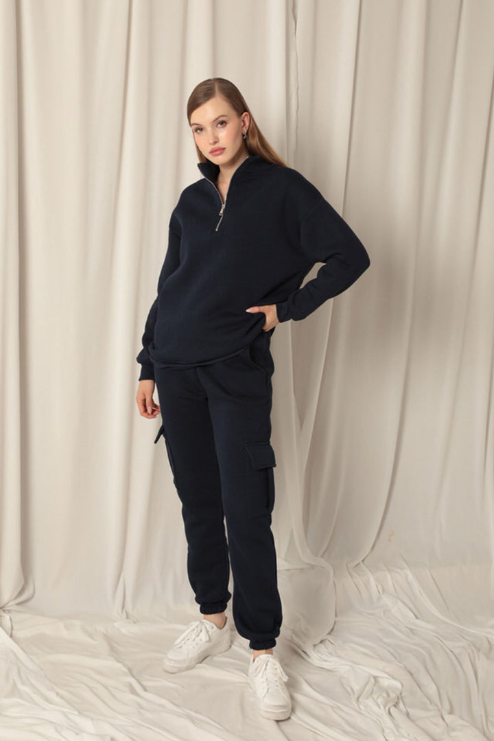 KKT Half Zipper Women's Navy Blue Sweater - Waxahachie