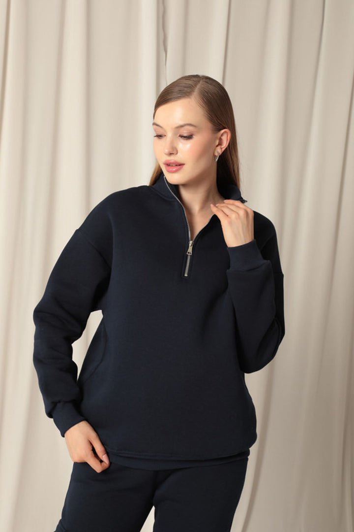 KKT Half Zipper Women's Navy Blue Sweater - Waxahachie