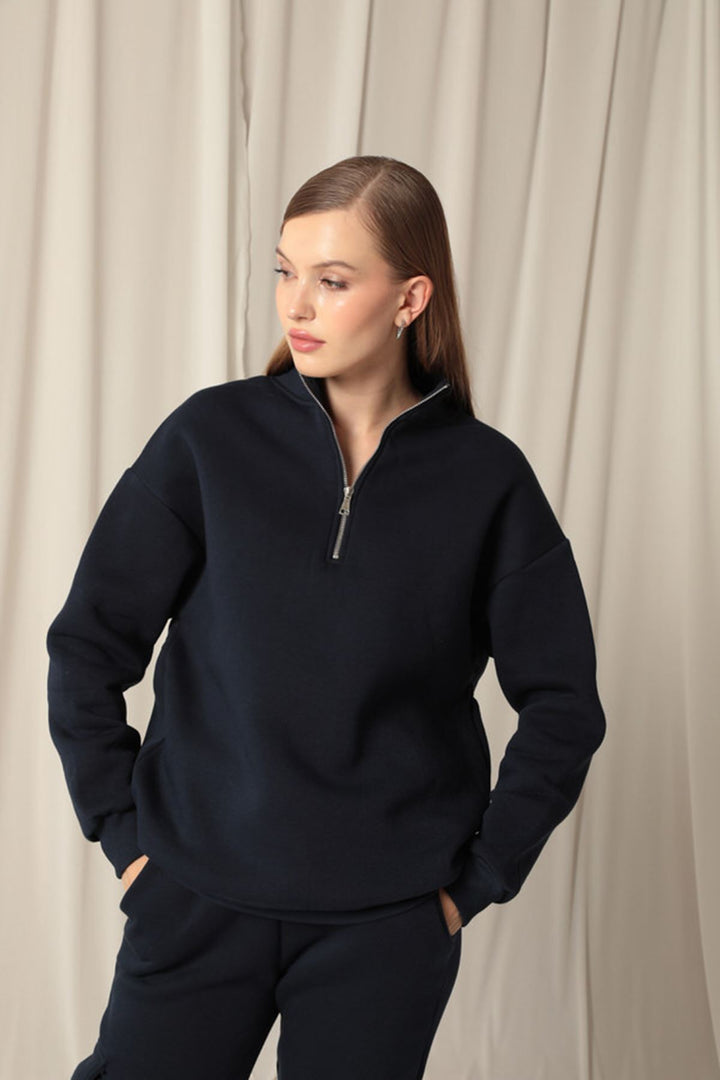 KKT Half Zipper Women's Navy Blue Sweater - Waxahachie