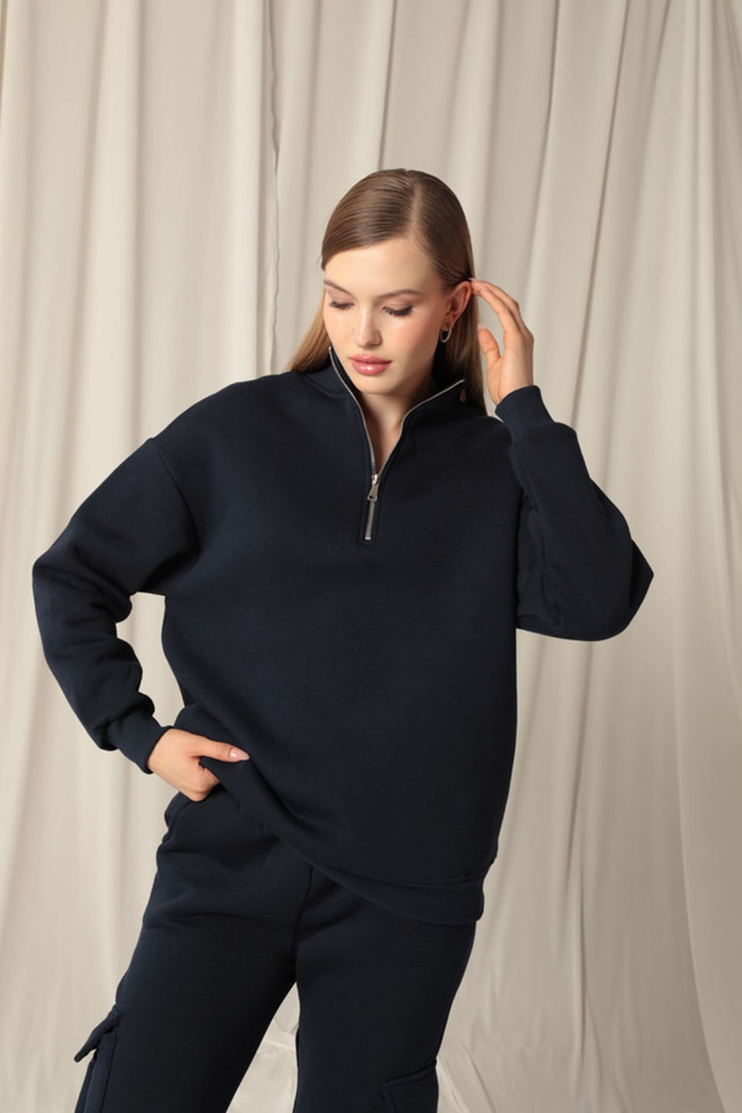 KKT Half Zipper Women's Navy Blue Sweater - Waxahachie