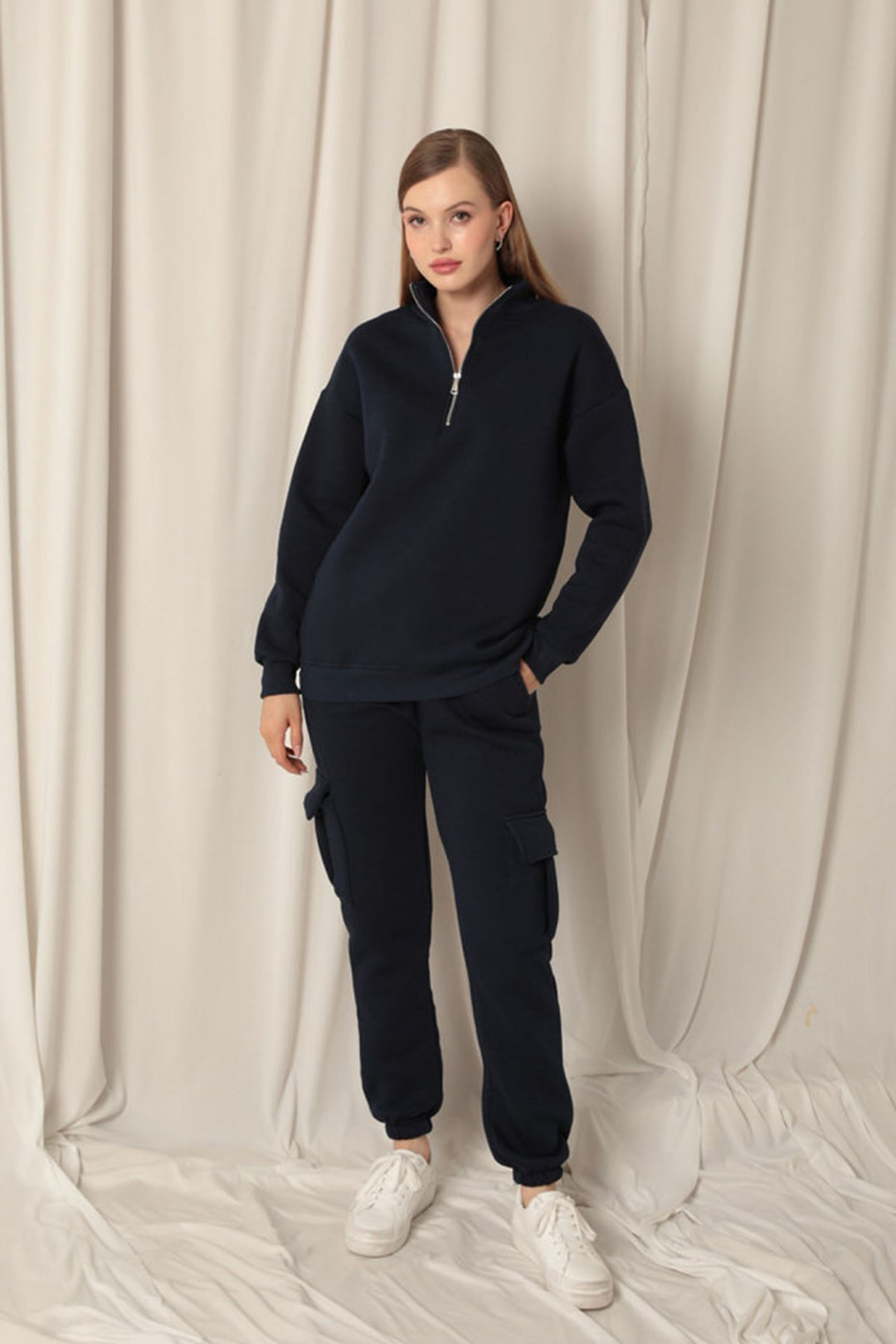 KKT Half Zipper Women's Navy Blue Sweater - Waxahachie