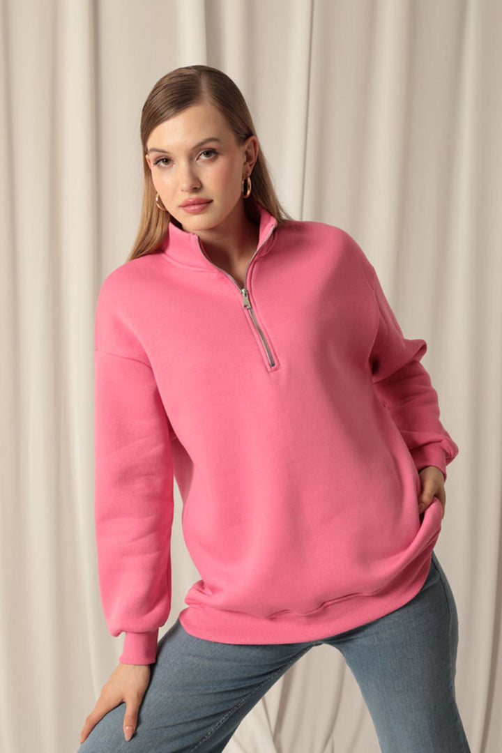 KKT Half Zipper Women's Pink Sweater - Hove