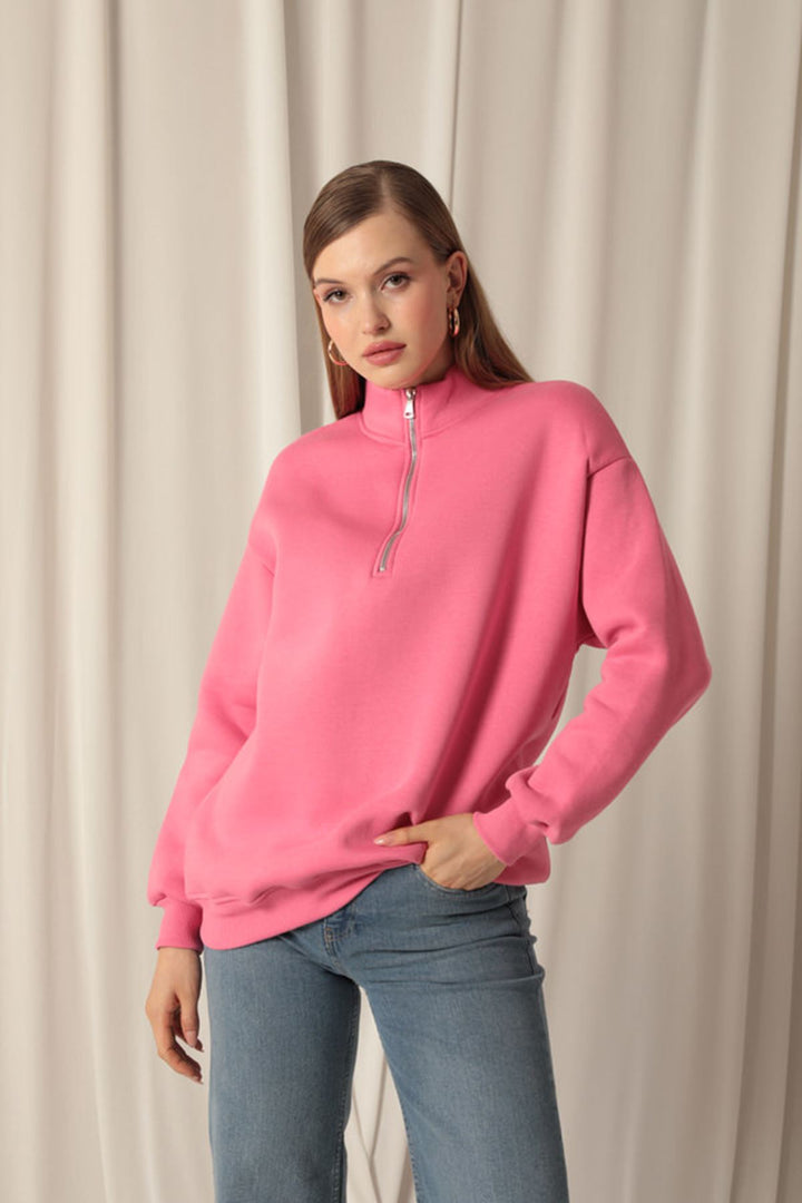 KKT Half Zipper Women's Pink Sweater - Hove