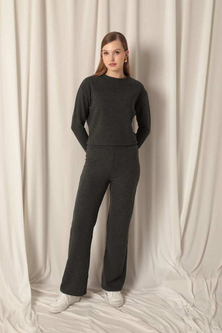 KKT Selanik Fabric Wide Leg Women's Black Suit - Zalău