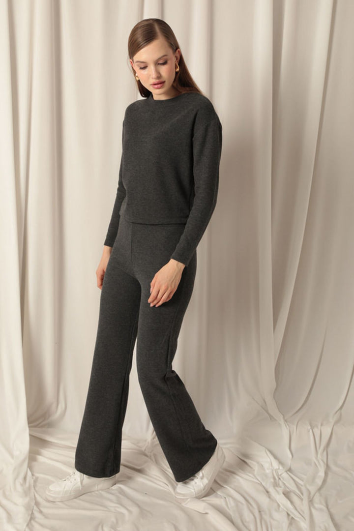 KKT Selanik Fabric Wide Leg Women's Black Suit - Zalău