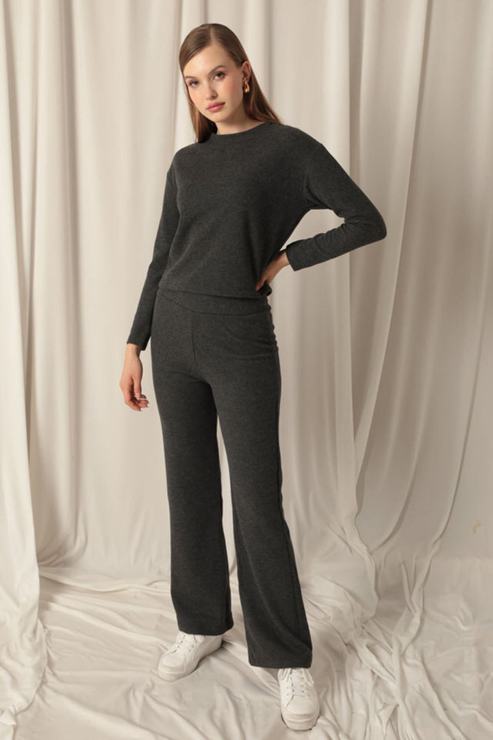 KKT Selanik Fabric Wide Leg Women's Black Suit - Zalău