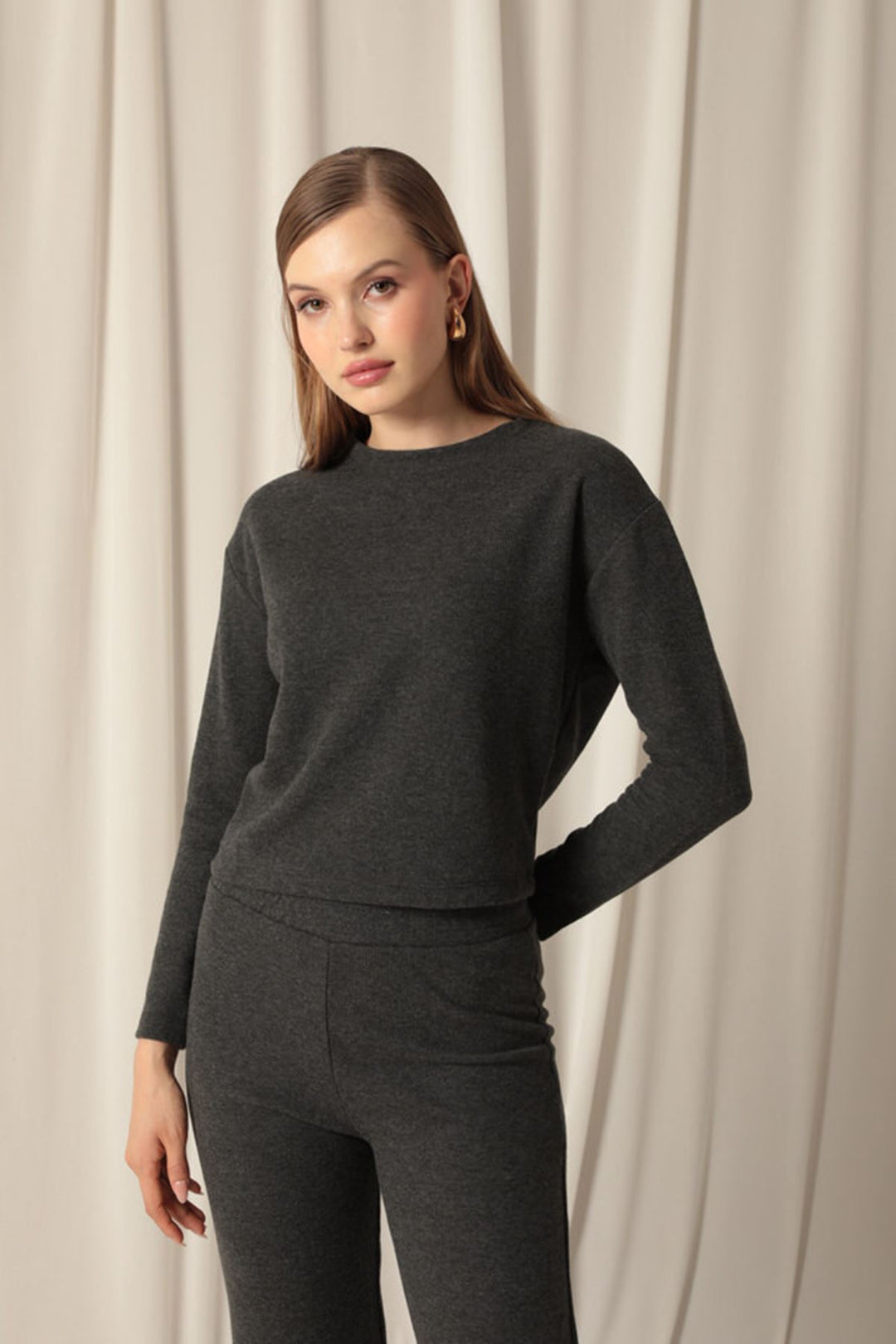 KKT Selanik Fabric Wide Leg Women's Black Suit - Zalău