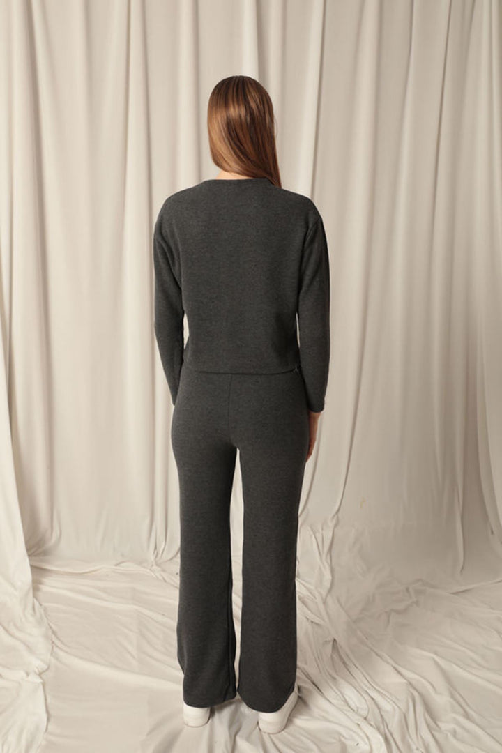 KKT Selanik Fabric Wide Leg Women's Black Suit - Zalău