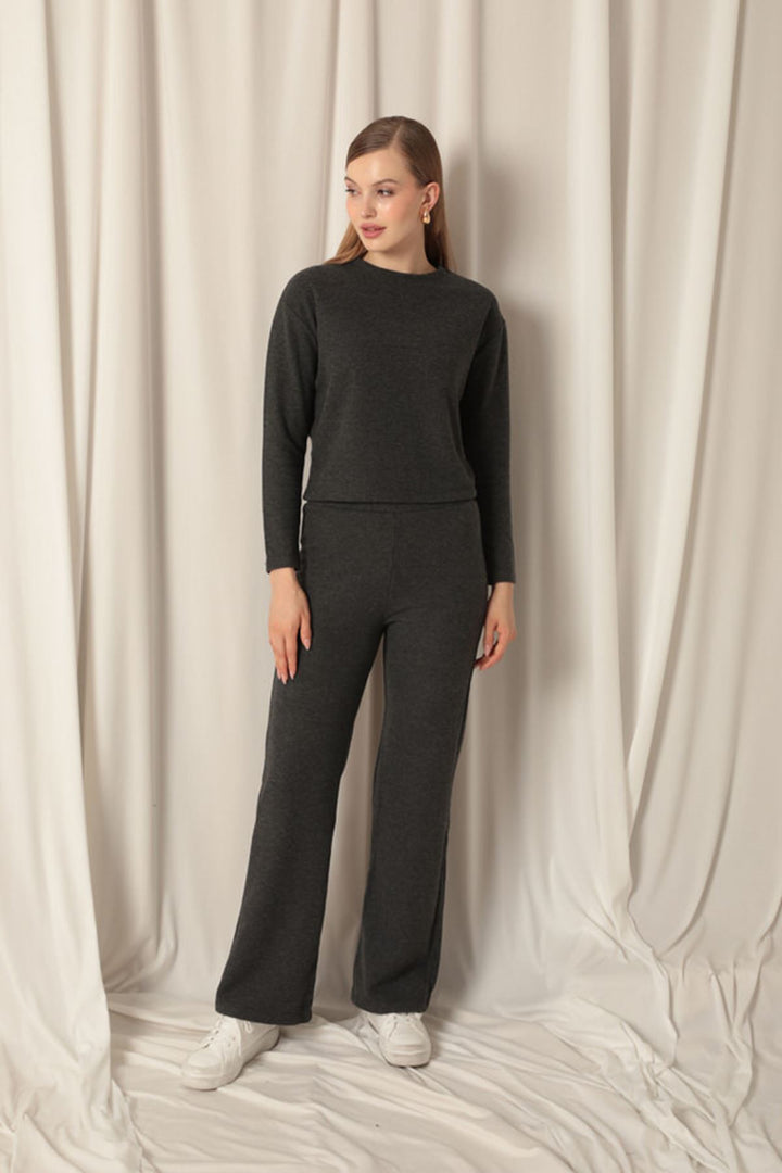 KKT Selanik Fabric Wide Leg Women's Black Suit - Zalău