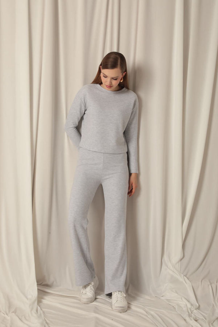 KKT Selanik Fabric Wide Leg Women's Gray Suit - Siegen