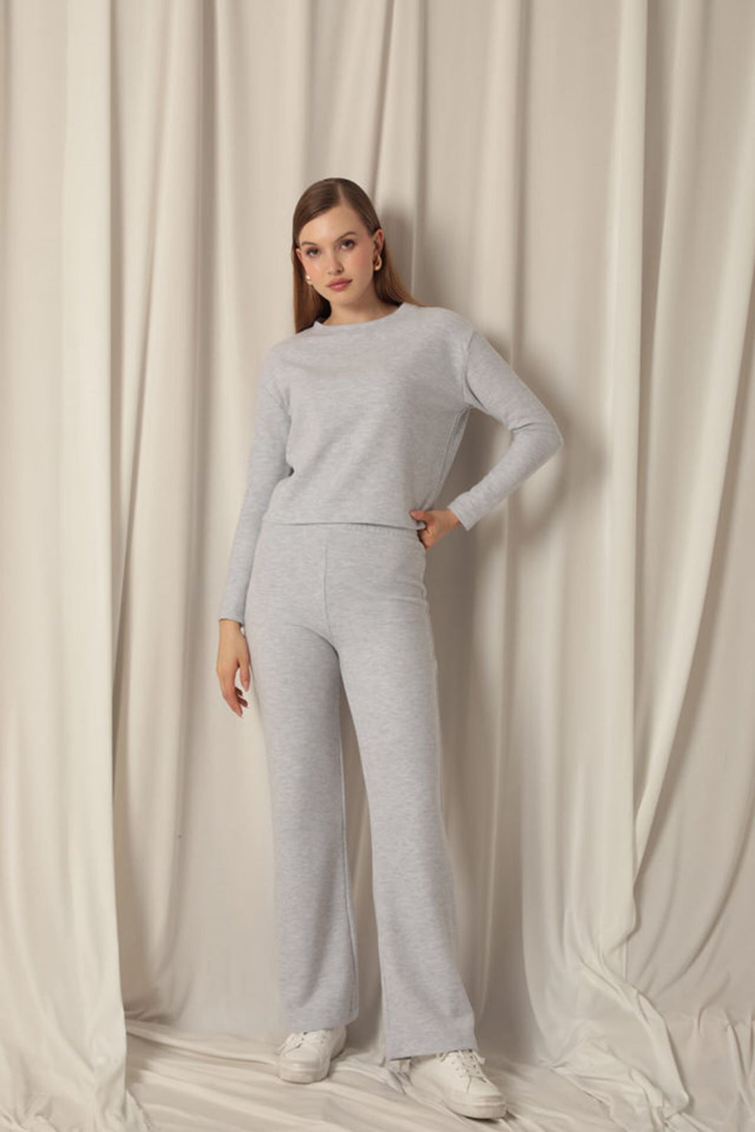 KKT Selanik Fabric Wide Leg Women's Gray Suit - Siegen