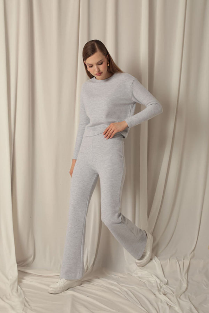 KKT Selanik Fabric Wide Leg Women's Gray Suit - Siegen
