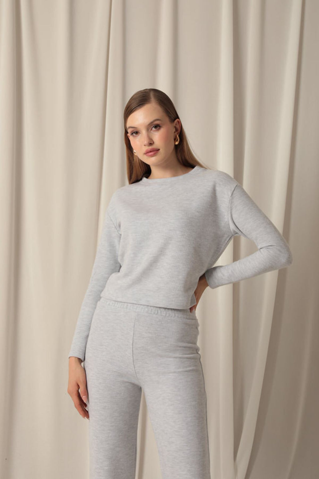 KKT Selanik Fabric Wide Leg Women's Gray Suit - Siegen