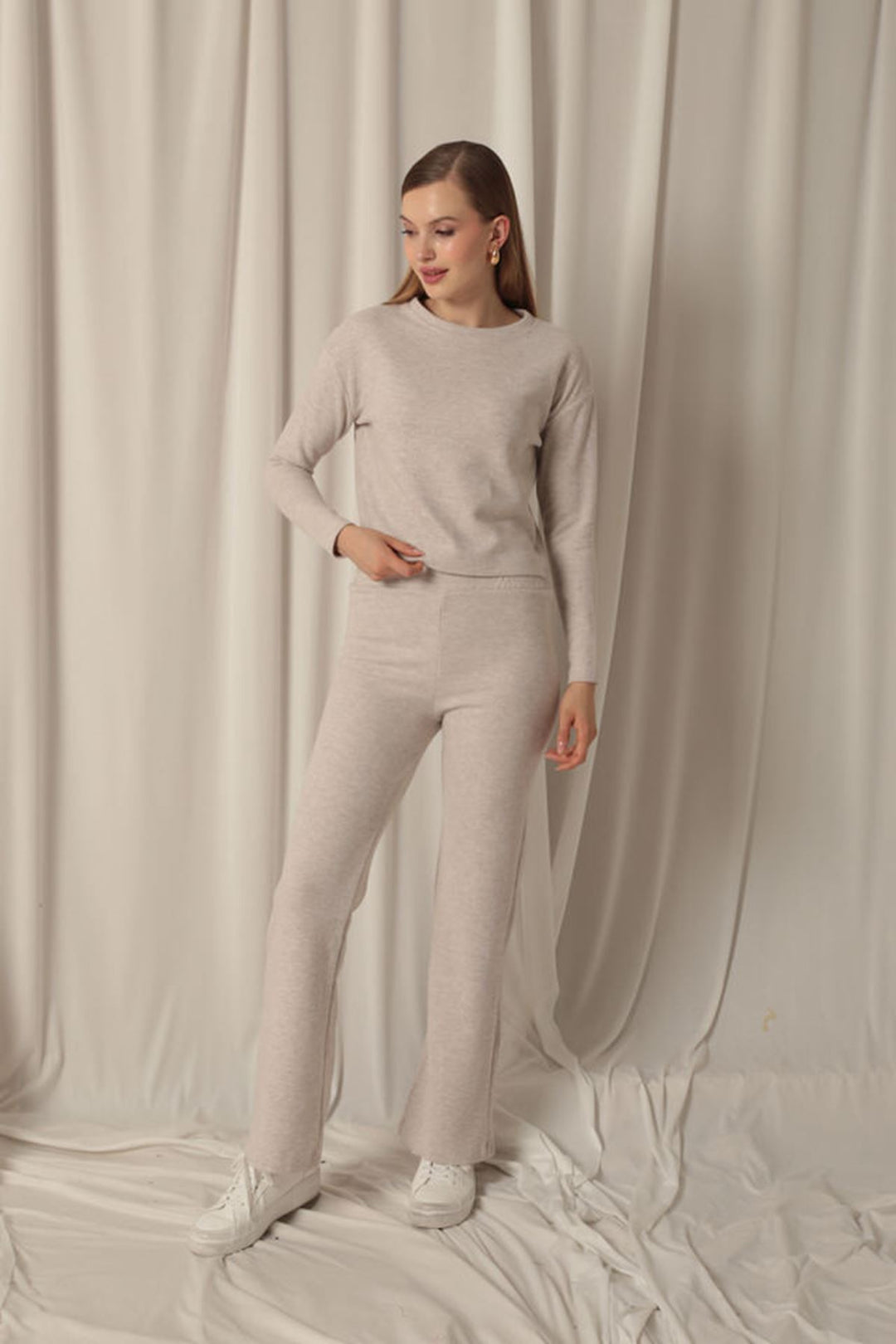 KKT Selanik Fabric Wide Leg Women's Beige Suit - Torre Annunziata
