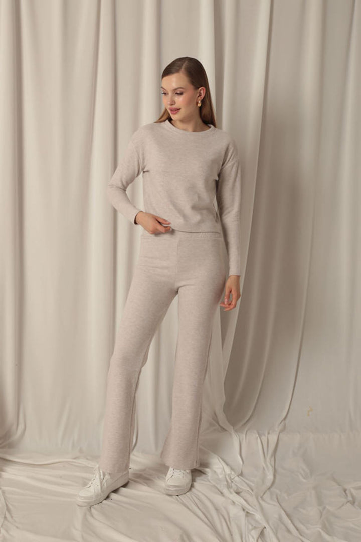 KKT Selanik Fabric Wide Leg Women's Beige Suit - Torre Annunziata
