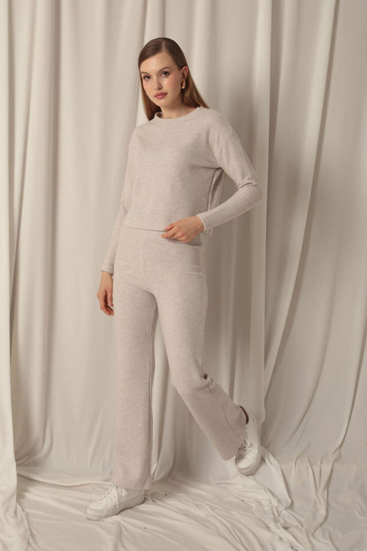 KKT Selanik Fabric Wide Leg Women's Beige Suit - Torre Annunziata