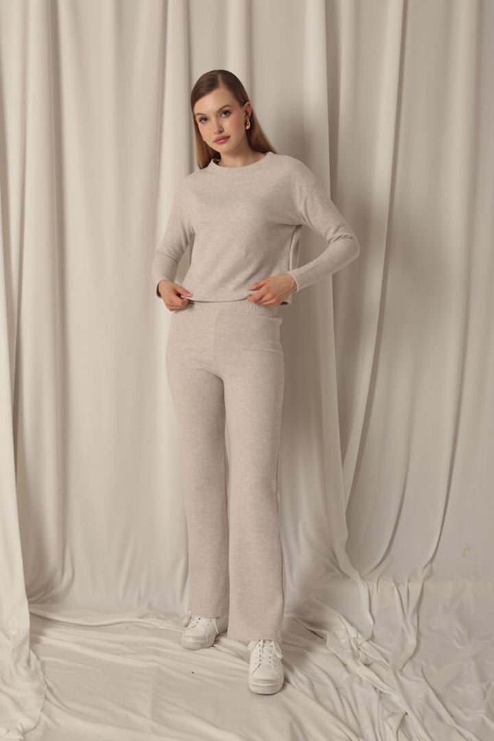 KKT Selanik Fabric Wide Leg Women's Beige Suit - Torre Annunziata