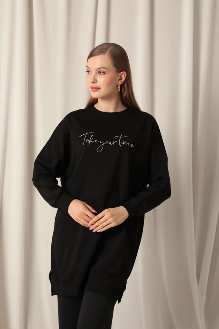KKT Two Thread Fabric Printed Women's Black Sweat - Poole