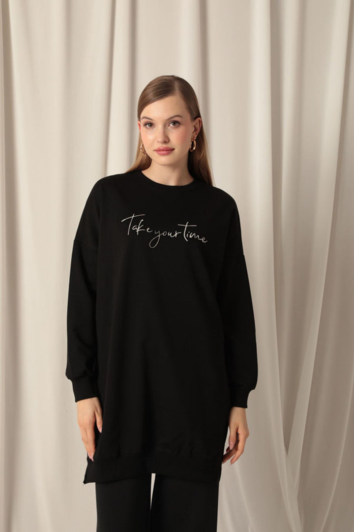 KKT Two Thread Fabric Printed Women's Black Sweat - Poole