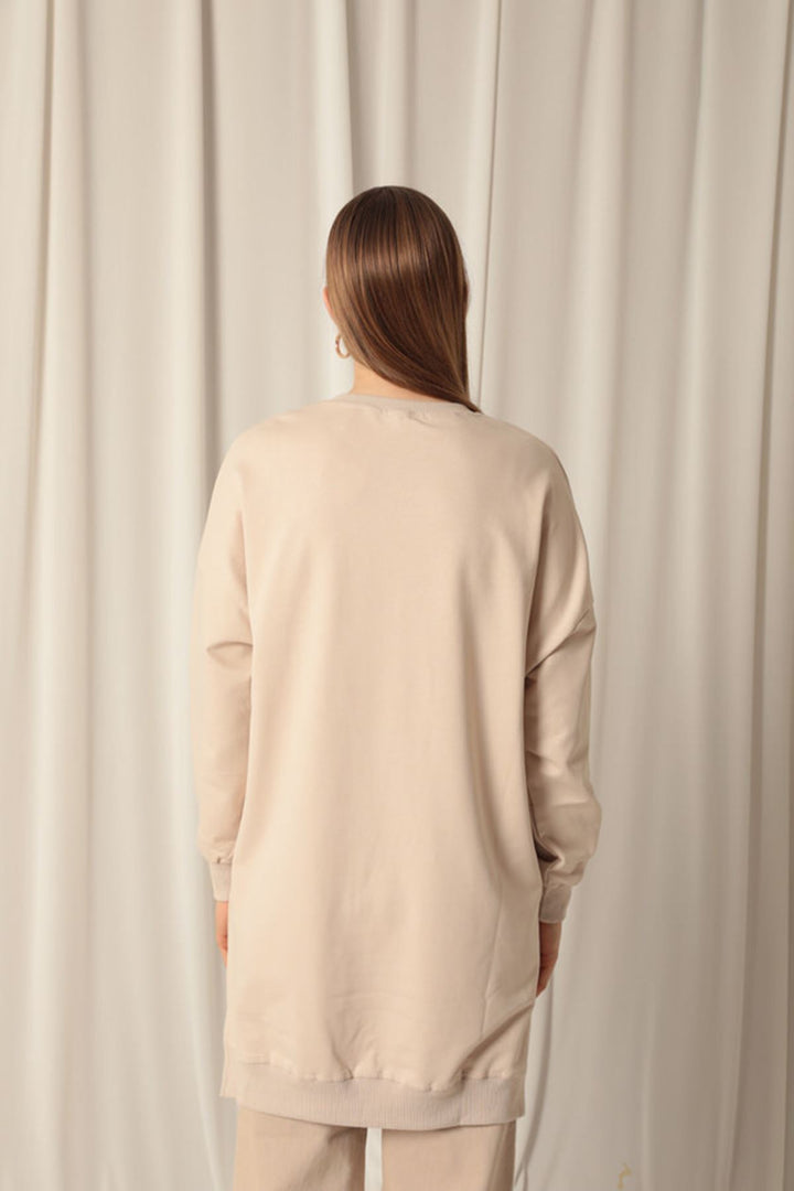 KKT Double Yarn Fabric Printed Women's Beige Sweater - Palatine