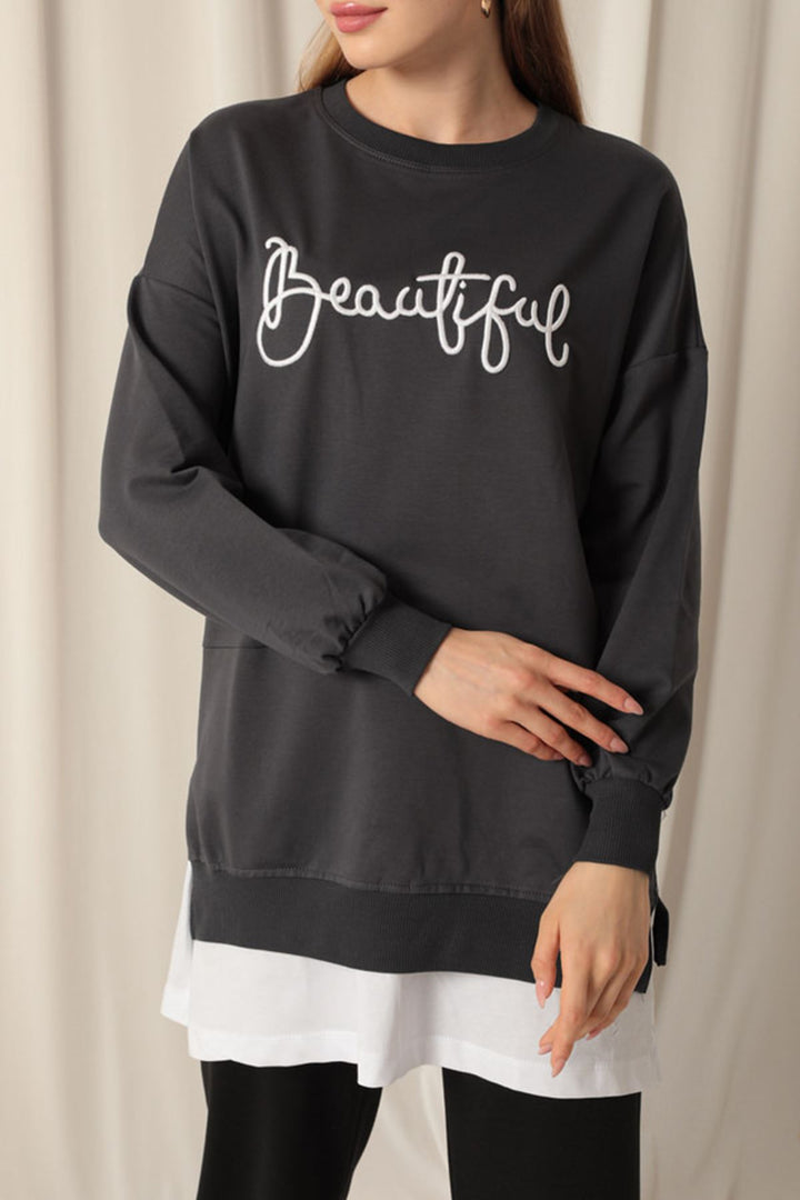 KKT Two Thread Fabric Beautiful Embroidered Anthracite Sweat - Arles