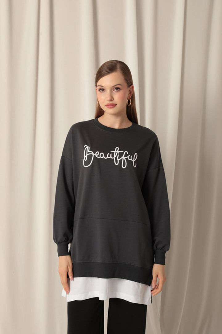 KKT Two Thread Fabric Beautiful Embroidered Anthracite Sweat - Arles