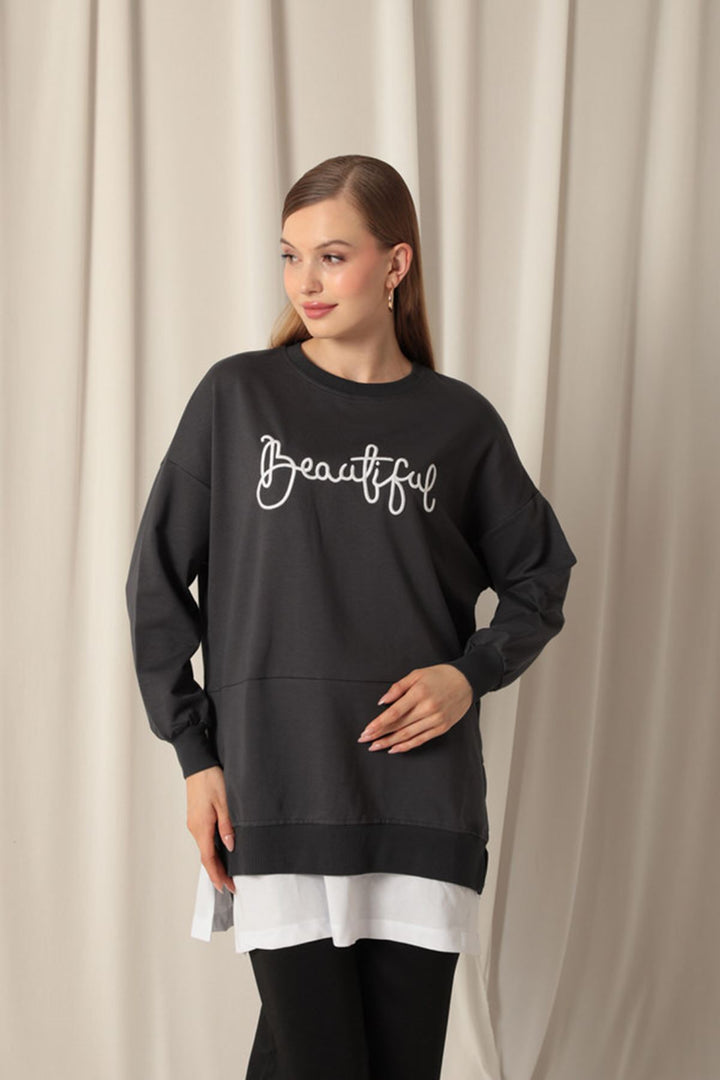 KKT Two Thread Fabric Beautiful Embroidered Anthracite Sweat - Arles