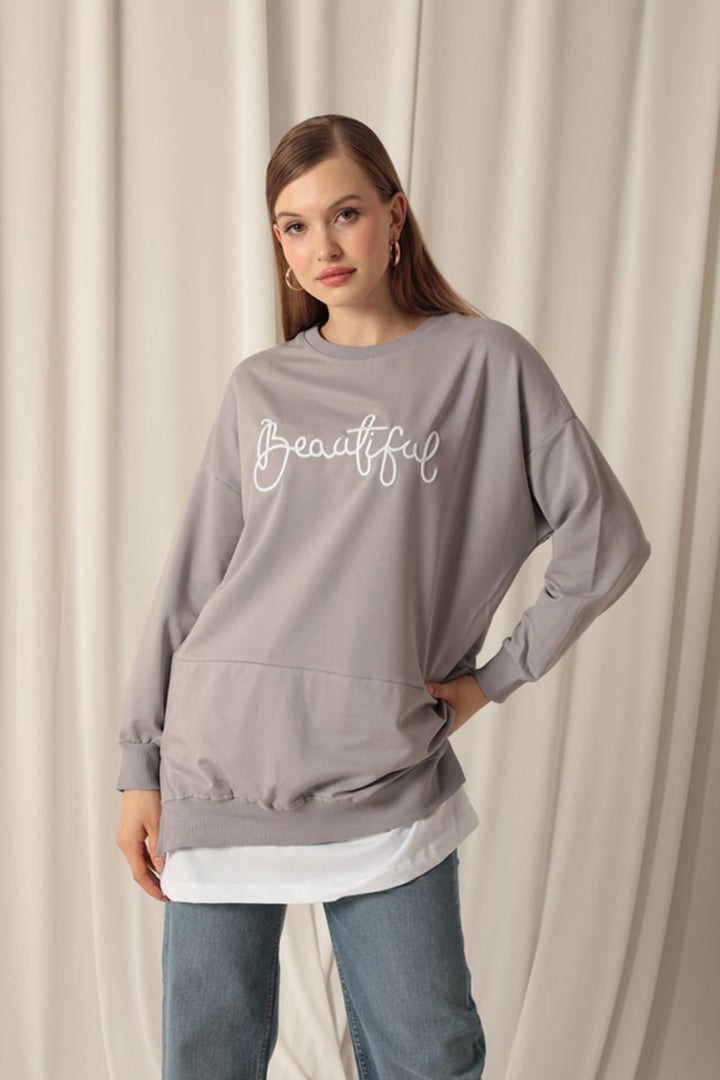 KKT Double Yarn Fabric Beautiful Embroidered Dark Gray Sweat - Brandenburg