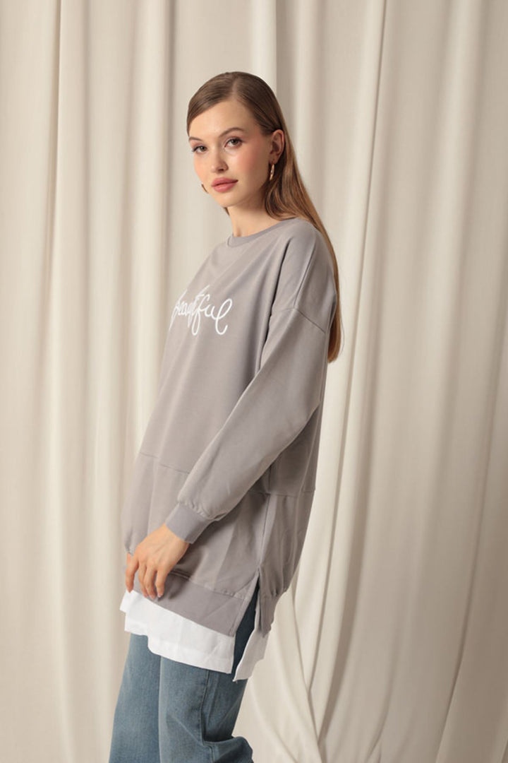 KKT Double Yarn Fabric Beautiful Embroidered Dark Gray Sweat - Brandenburg