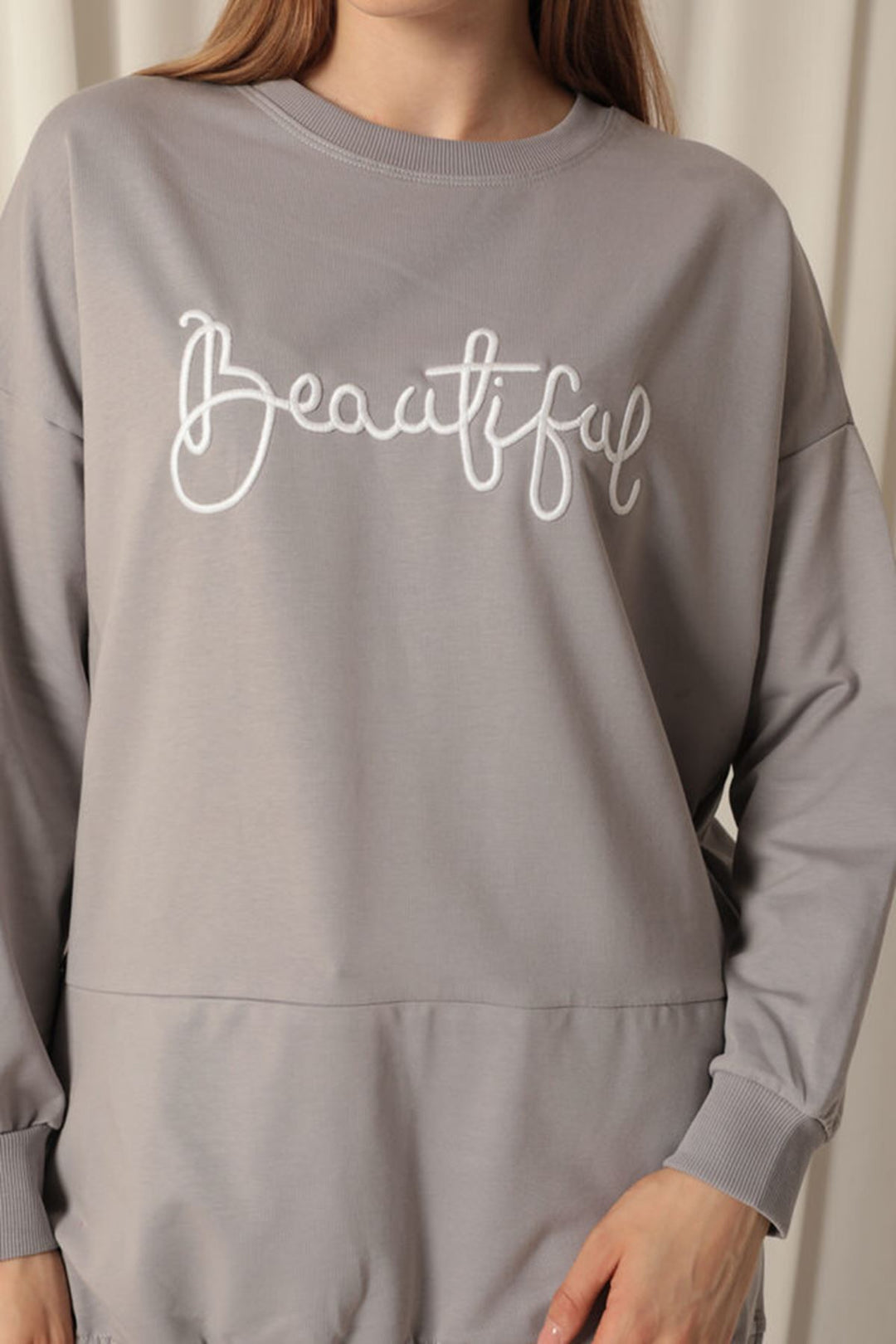 KKT Double Yarn Fabric Beautiful Embroidered Dark Gray Sweat - Brandenburg