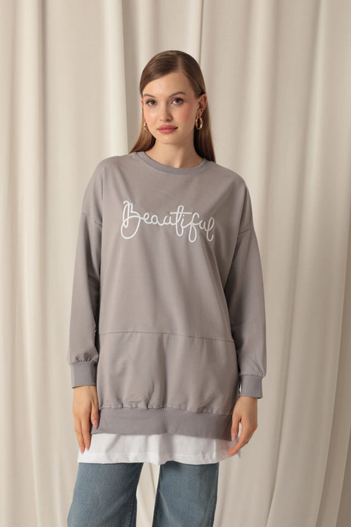KKT Double Yarn Fabric Beautiful Embroidered Dark Gray Sweat - Brandenburg