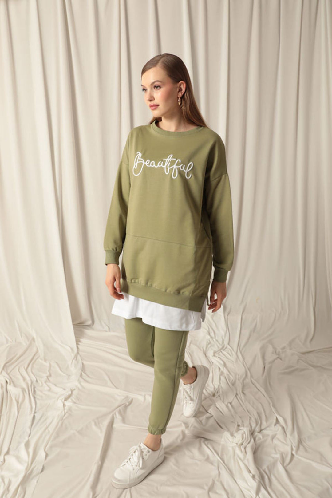KKT Two Thread Fabric Beautiful Embroidered Khaki Sweat - Ravensburg
