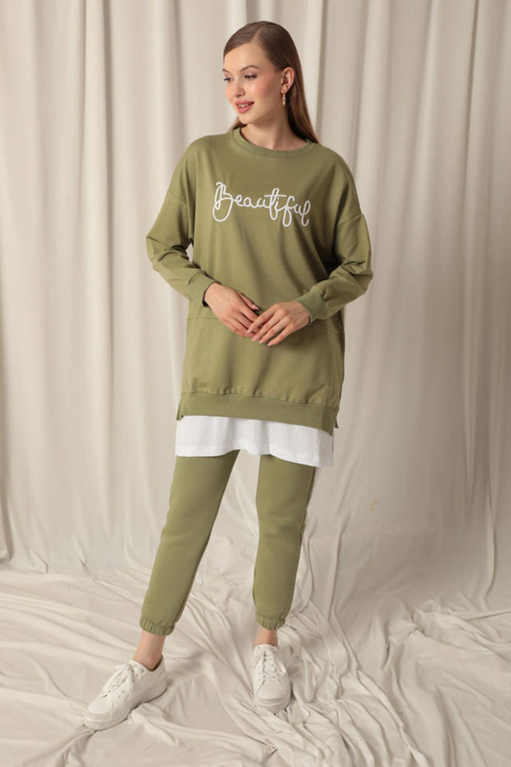 KKT Two Thread Fabric Beautiful Embroidered Khaki Sweat - Ravensburg