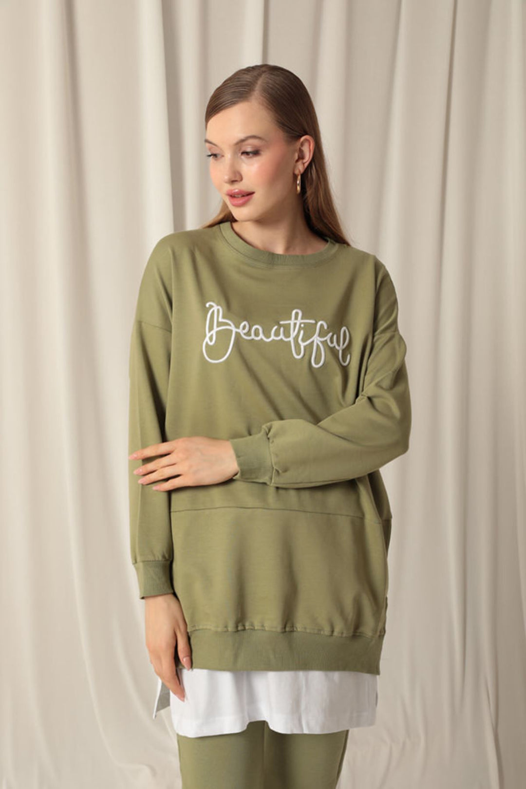 KKT Two Thread Fabric Beautiful Embroidered Khaki Sweat - Ravensburg