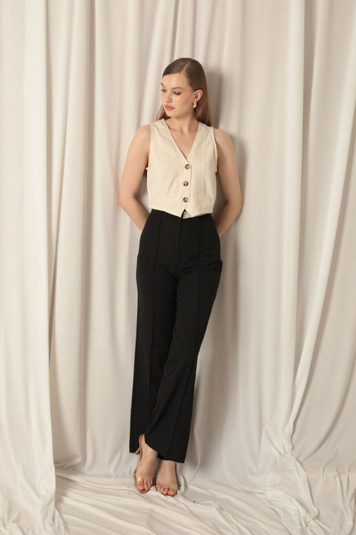 KKT Palazzo Women's Black Trousers with Belt Stripe - Langenfeld