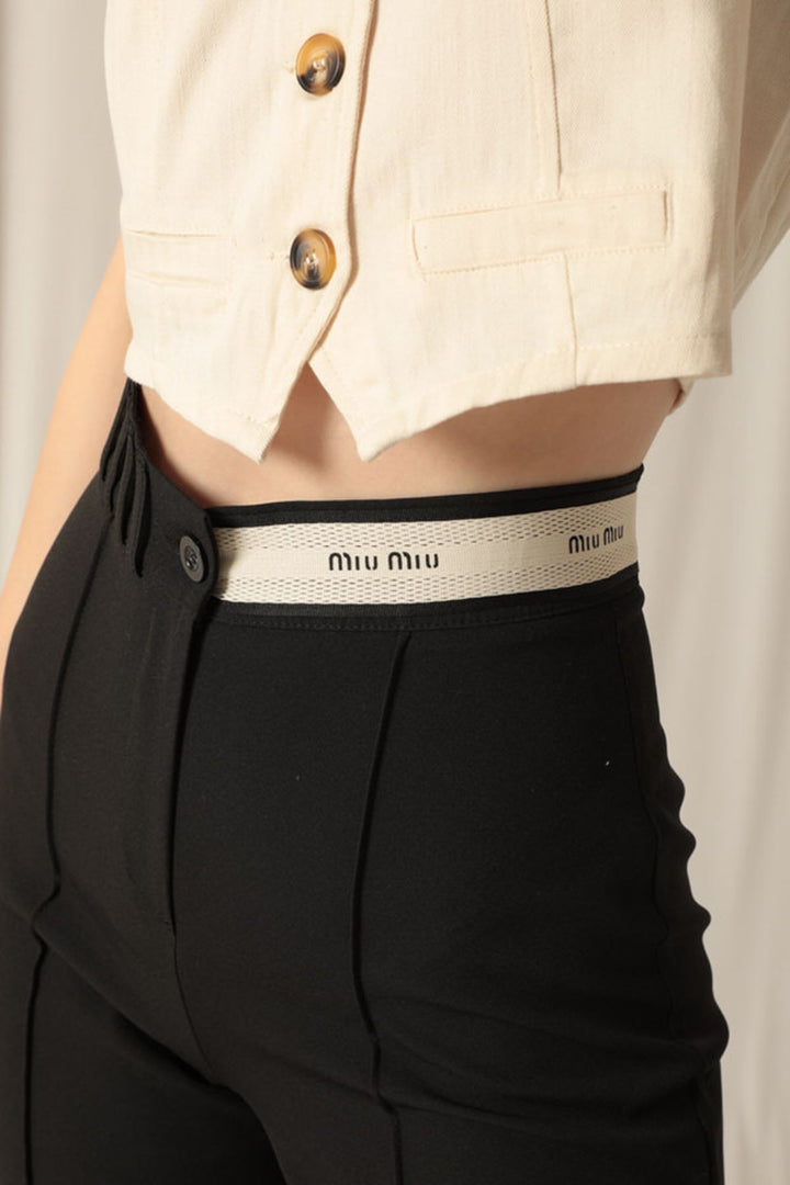 KKT Palazzo Women's Black Trousers with Belt Stripe - Langenfeld