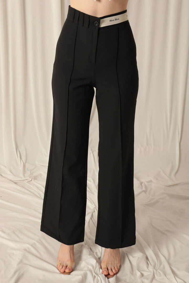 KKT Palazzo Women's Black Trousers with Belt Stripe - Langenfeld