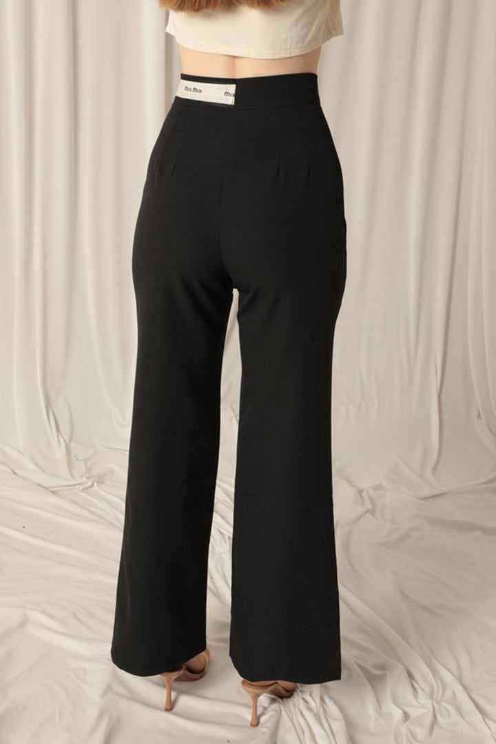KKT Palazzo Women's Black Trousers with Belt Stripe - Langenfeld